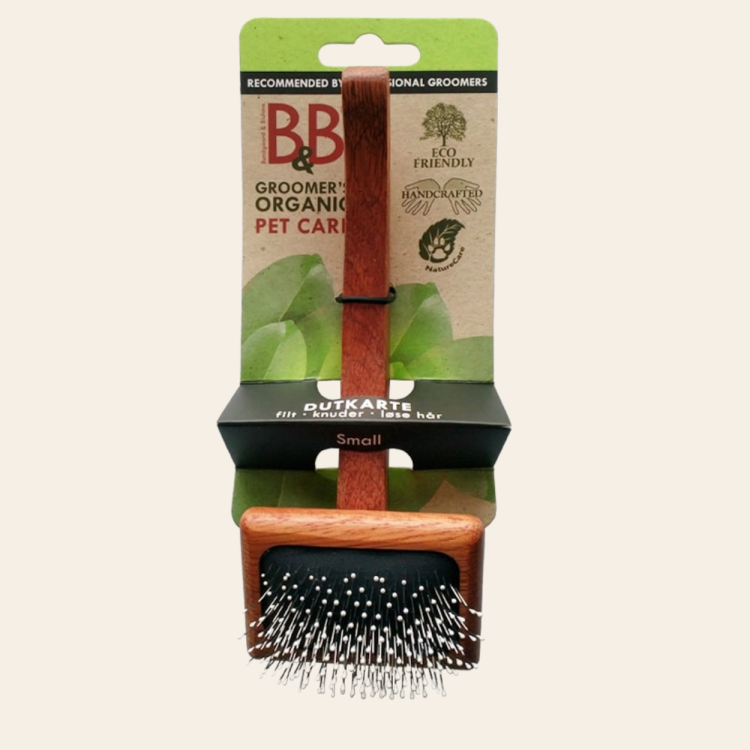 Szczotka B&amp;B Dutkarte z drewnianą rączką z tamanu, idealna do usuwania podszerstka i kołtunów dla psów o krótkiej, średniej i półdługiej sierści, duński design. Rozmiar mały