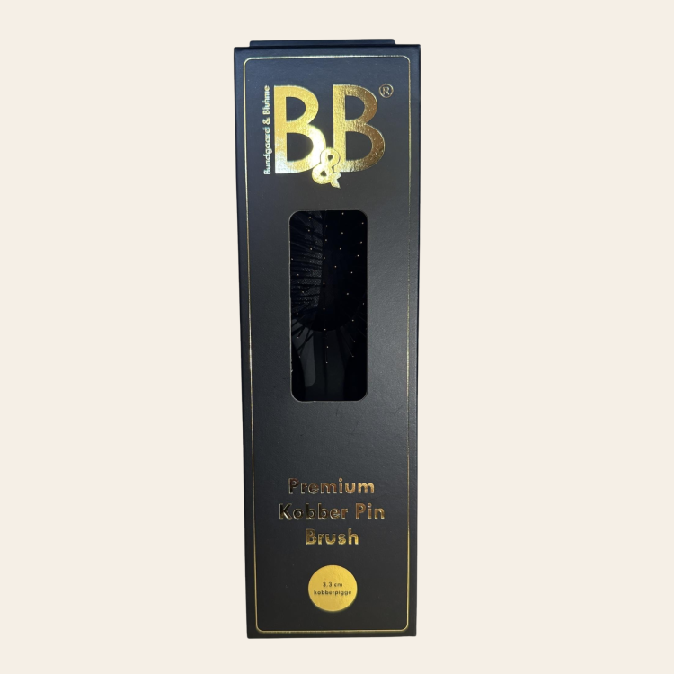 Szczotka Premium B&amp;B z antystatycznymi miedzianymi pinami, antybakteryjna, do pielęgnacji długiej sierści, drewniany uchwyt z drewna bukowego