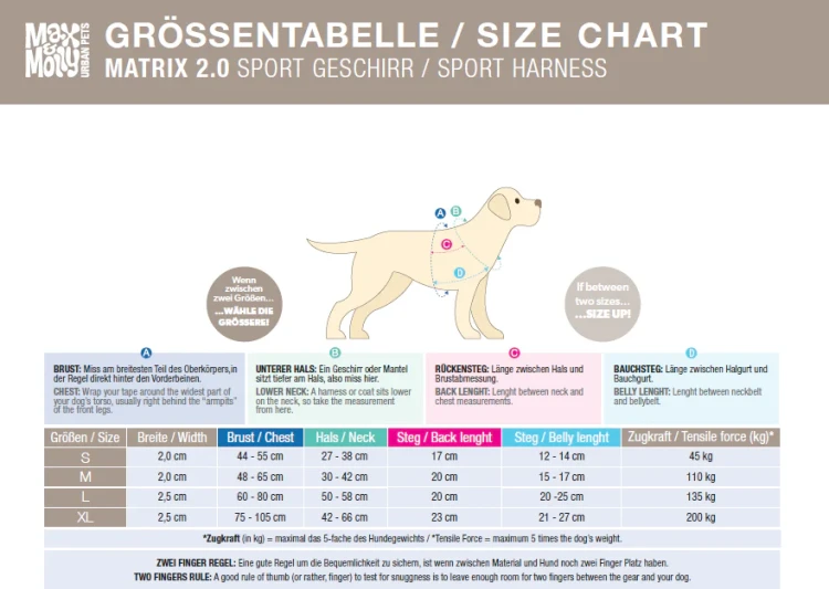 tabela rozmiaró Max&amp;Molly sport harness