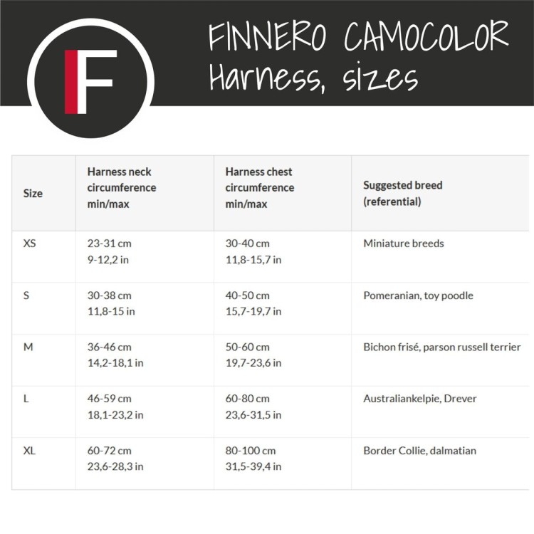 finnero CAMOCOLOr szelki tabela rozmiarów