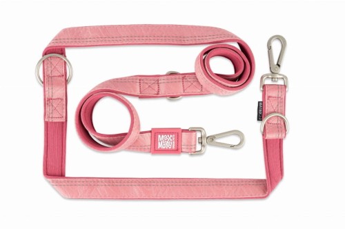 Smycz wielofunkcyjna dla psa Max &amp; Molly Matrix 2.0, regulowana długość (7 funkcji), neoprenowa wyściółka, odblaskowe szwy, obrotowe karabińczyki 360°, długość 200 cm, różowa