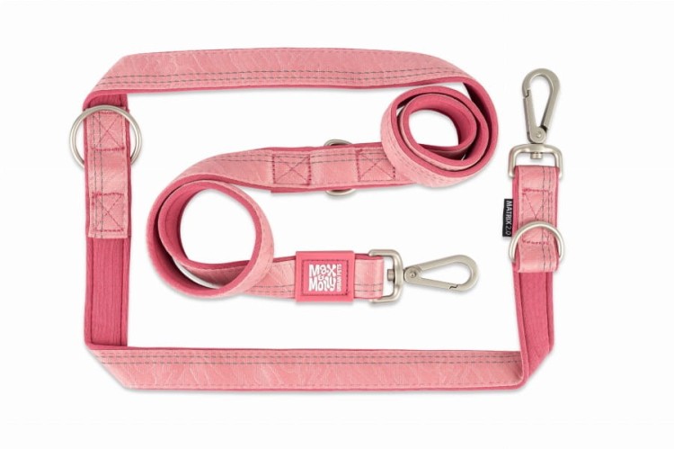 Smycz wielofunkcyjna dla psa Max &amp; Molly Matrix 2.0, regulowana długość (7 funkcji), neoprenowa wyściółka, odblaskowe szwy, obrotowe karabińczyki 360°, długość 200 cm, różowa