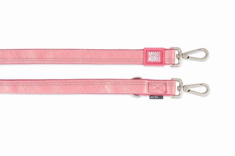 Smycz wielofunkcyjna dla psa Max &amp; Molly Matrix 2.0, regulowana długość (7 funkcji), neoprenowa wyściółka, odblaskowe szwy, obrotowe karabińczyki 360°, długość 200 cm, różowa