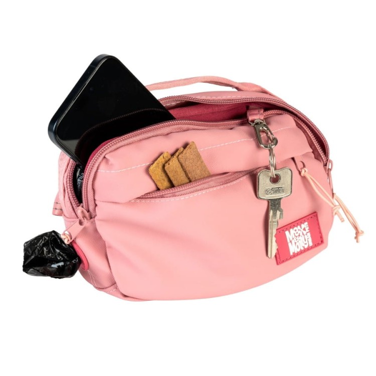 Torba treningowa dla psa Max &amp; Molly Matrix 2.0, wodoodporny materiał, zintegrowany pojemnik na woreczki, regulowany pas biodrowy, odblaskowe przeszycia kolor różowy