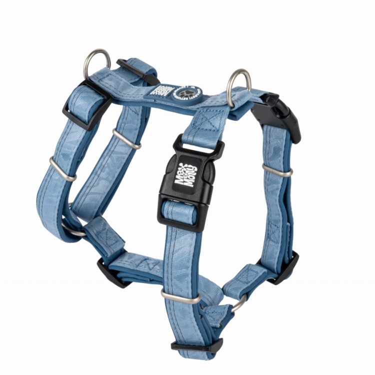Szelki dla psa Max &amp; Molly Comfort H-Harness Matrix 2.0, miękka neoprenowa wyściółka, pełna regulacja, dwa D-ringi, odblaskowe szwy, zintegrowany identyfikator GOTCHA! Smart ID, kolor niebieski