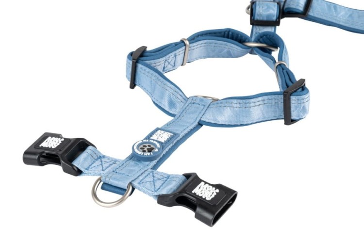 Szelki dla psa Max &amp; Molly Comfort H-Harness Matrix 2.0, miękka neoprenowa wyściółka, pełna regulacja, dwa D-ringi, odblaskowe szwy, zintegrowany identyfikator GOTCHA! Smart ID, kolor niebieski