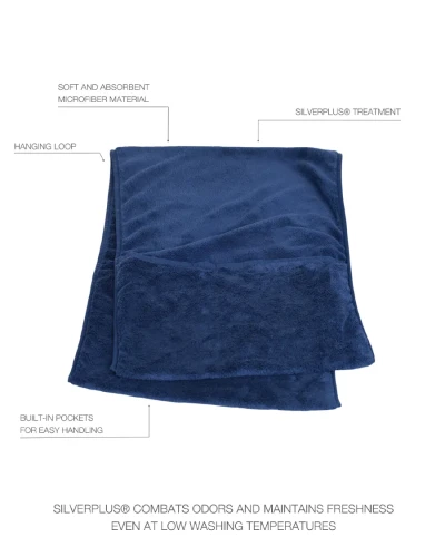 Ręcznik dla psa PAIKKA Drying Towel Navy z superchłonnej mikrofibry, z technologią SILVERPLUS do neutralizacji zapachów, funkcjonalne kieszenie ułatwiające suszenie