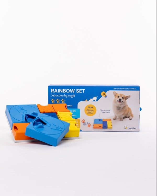 Pawzler Rainbow Set, modułowa zabawka edukacyjna dla psa, puzzle na smakołyki Poziom 1-3, rozwija koncentrację, bezpieczny materiał, można myć w zmywarce