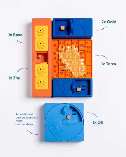 Zestaw Pawzler Beginner Set, interaktywna zabawka logiczna Poziom 1 dla psa, puzzle na smakołyki z bezpiecznego silikonu, rozwija węch i koncentrację