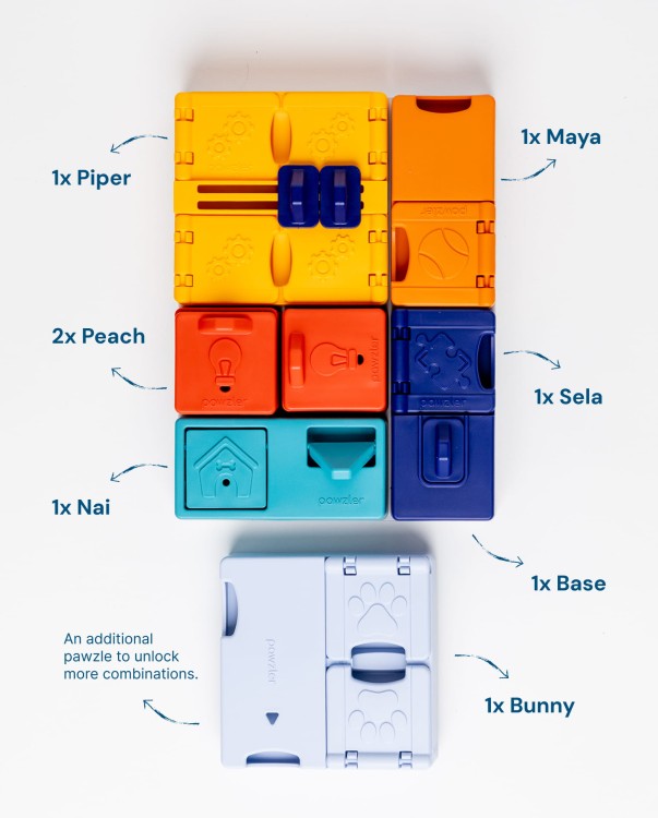 Pawzler Genius Set, zaawansowana interaktywna zabawka logiczna Poziom 3 dla psa, modułowe puzzle na smakołyki, do stymulacji umysłowej, można myć w zmywarce