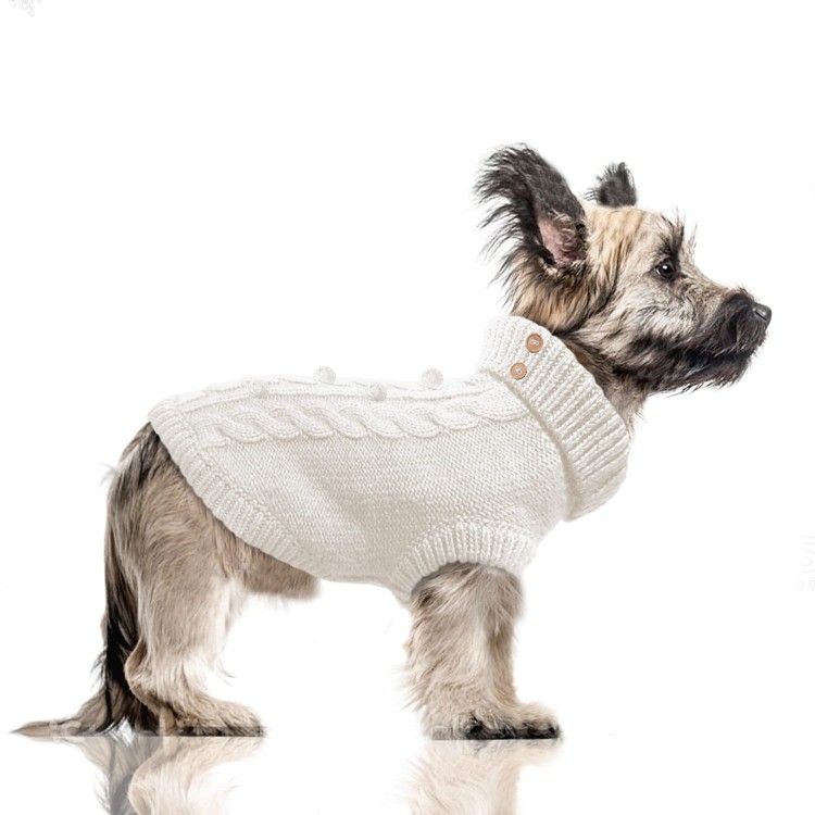 Beżowy sweter dla psa Milk &amp;amp; Pepper Keelan Cable Sweater, ciepły, pleciony splot 'cable knit' i otworem na smycz, elegancki design