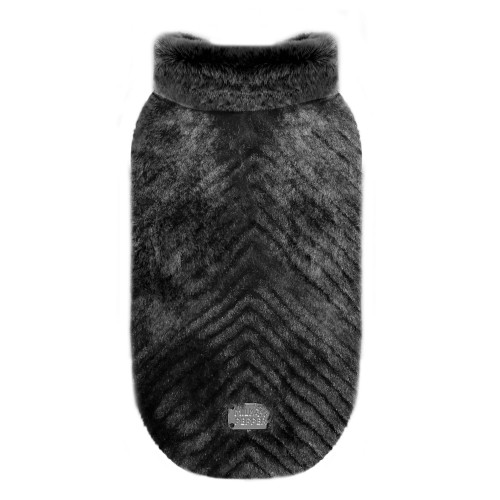 Czarna bluza Milk &amp; Pepper Maja, z miękkiego futerka w jodełkę, wysoki kołnierz, zapięcie na zatrzaski, otwór na smycz, elegancki francuski design dla małego psa