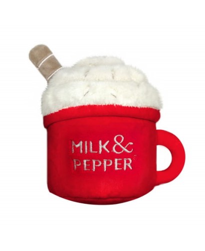 Pluszowa zabawka dla psa Milk &amp; Pepper Macchiato Mug Toy, kubek kawy z otworem na smakołyki, ultramiękki plusz, piszczałka, rozmiar 12 cm