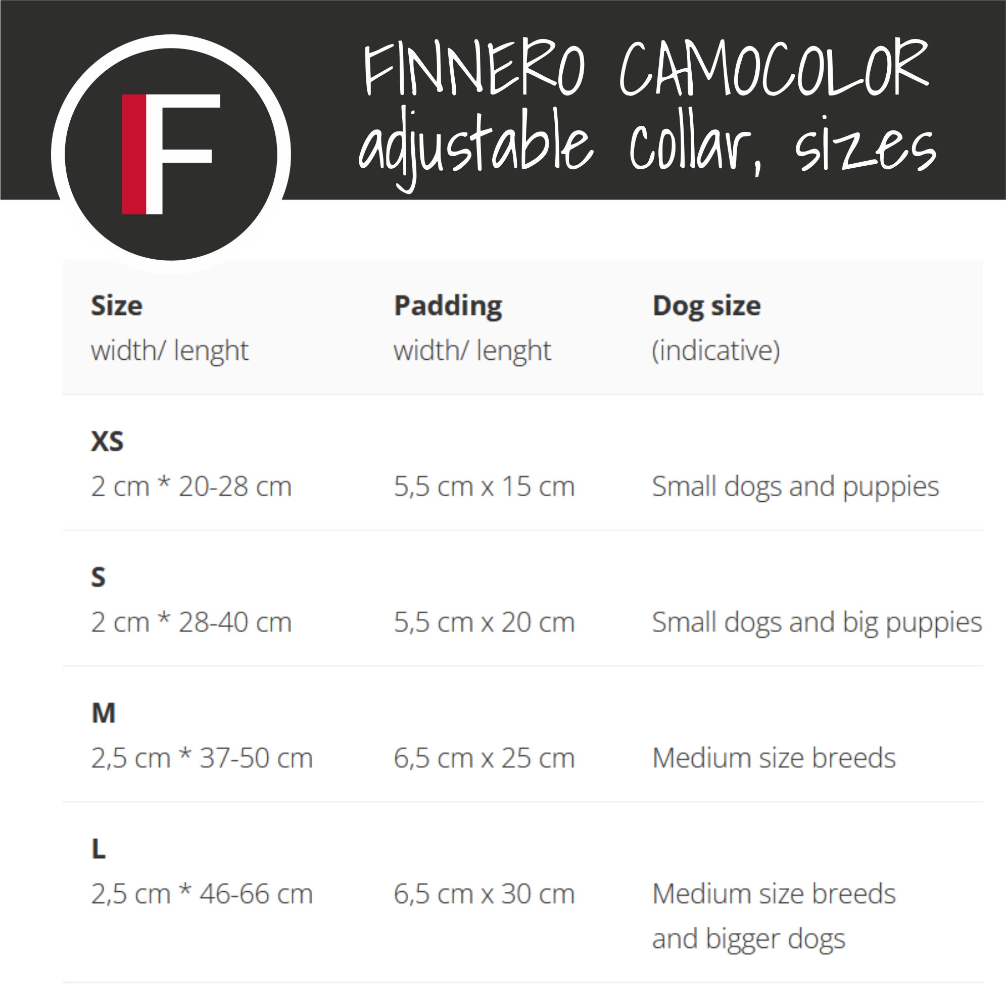 Finnero CAMOCOLOR obroża rozmiary