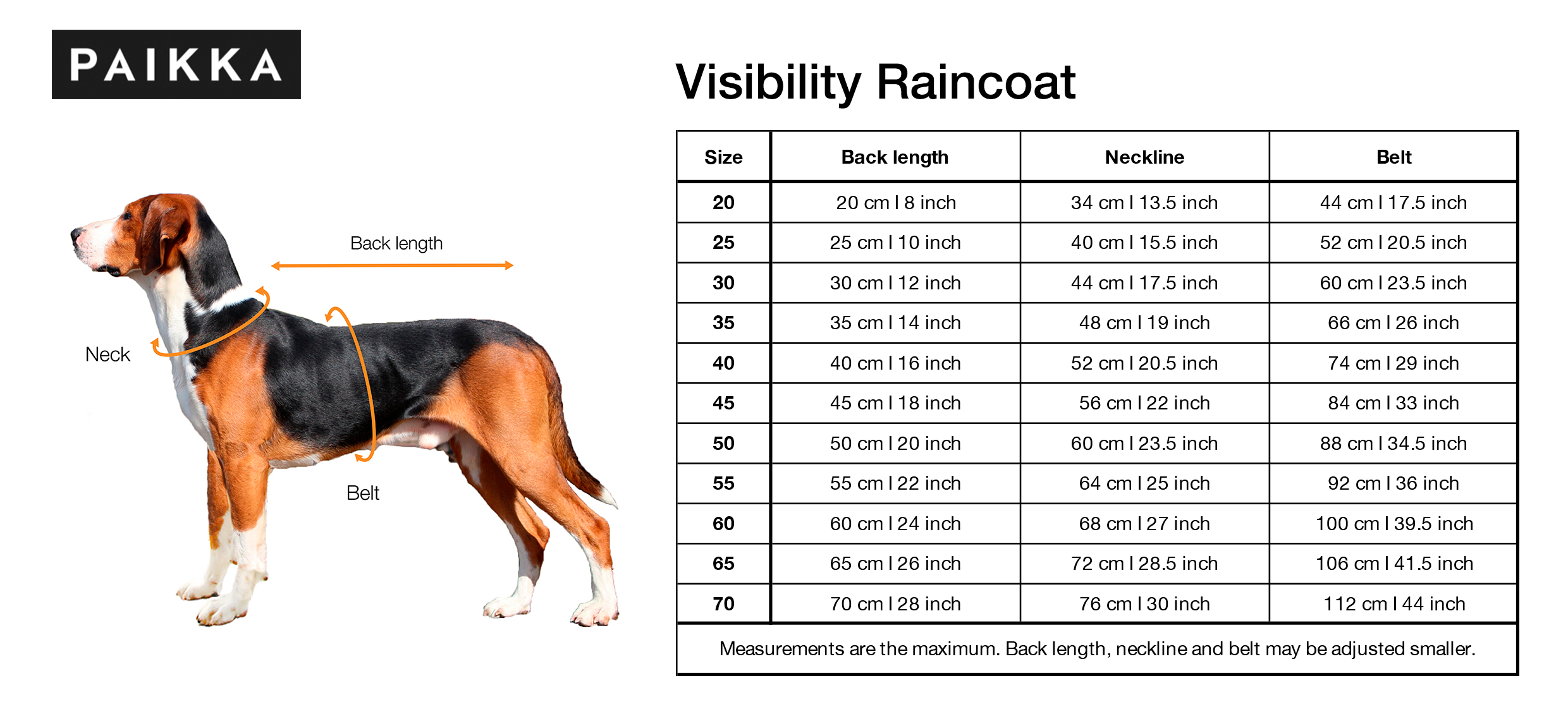tabela rozmiarów PAIKKA visibility raincoat